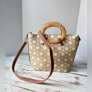 SPARTINA 449 Lauren Garden House Satchel Purse crossbody leather cotton wicker